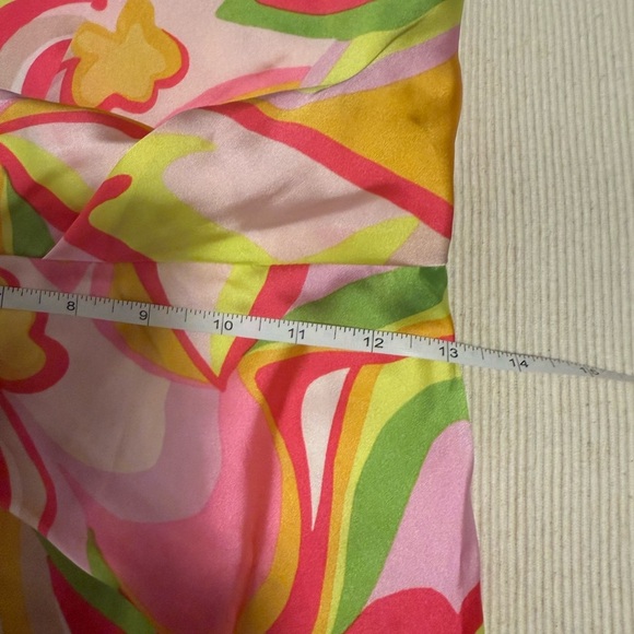 DO+BE Pink and Green Asymmetrical Ruched Cocktail Dress - Picture 4 of 9